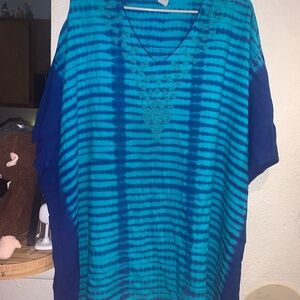 Catherines Teal and Royal Blue Tie-Dye Tunic Blouse